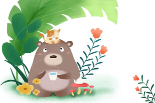 戴帽小熊享受夏日时光