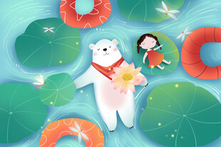 北极熊在水上漂浮玩耍