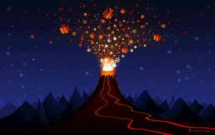 夜空中喷发的绚烂火山