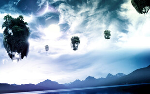 梦幻悬浮岛天空奇幻景象