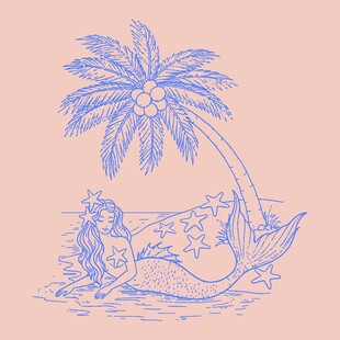 沙滩美人鱼插画