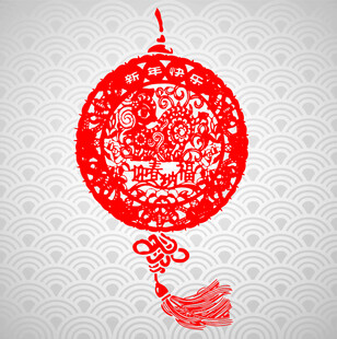 红色剪纸风中式灯笼图案