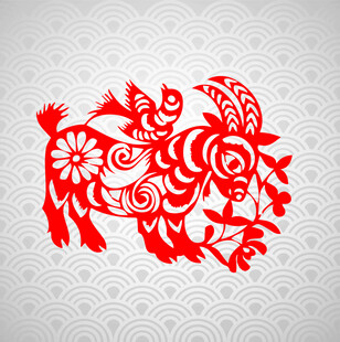 红色剪纸风吉祥羊图案