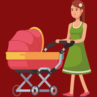 推婴儿车的年轻妈妈