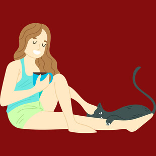 女孩与黑猫惬意相处时刻