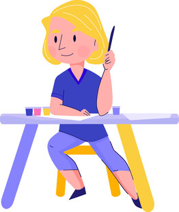 女孩专注画画