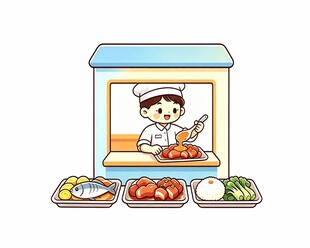 左侧打饭卡通元素