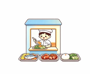 右侧打饭卡通元素