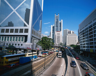 城市道路与林立高楼景象