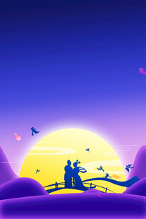 浪漫夕阳下的情侣依偎场景