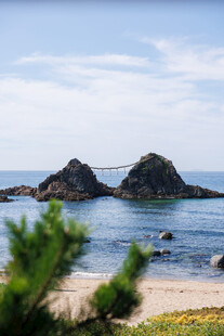 海边双岩与绿植美景