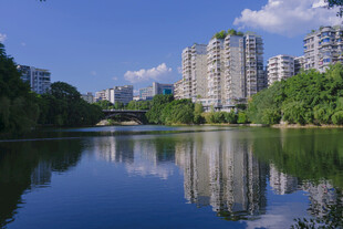 湖畔高楼美景倒映