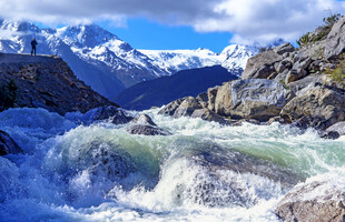 壮丽雪山下的湍急河流