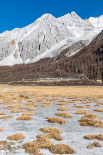 雪山下的平坦旷野景观