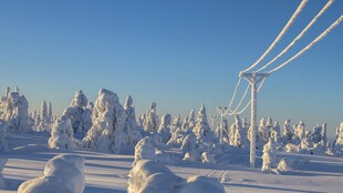 冬日雪覆山林输电场景