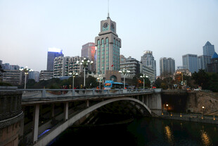 城市桥梁与林立高楼景观