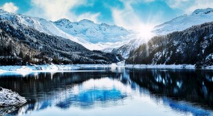 雪山湖泊美景倒影