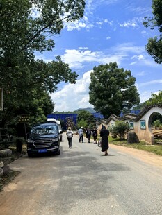 乡村道路上的行人与车辆