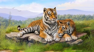 双虎休憩图