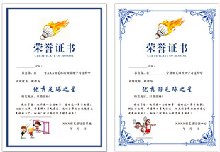 荣誉证书模板展示 羽毛球证书