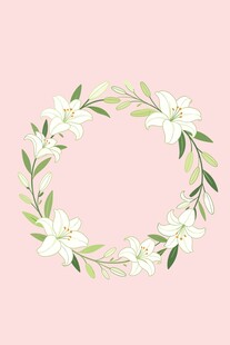 手绘百合花花卉花环图案