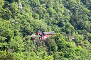 山林间的隐秘红顶建筑