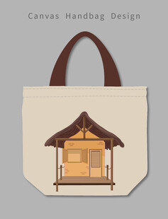 手绘日式小屋帆布包图案
