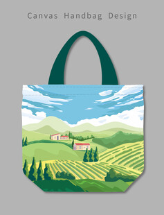 田园风景手提袋插画