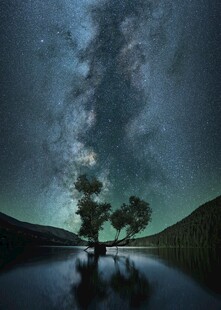 星空下的孤树与静谧水面