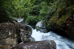 山间湍急溪流与嶙峋怪石
