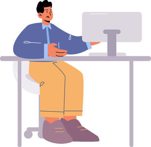 男子桌边操作电脑场景