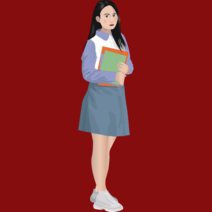 青春女学生手持书本形象