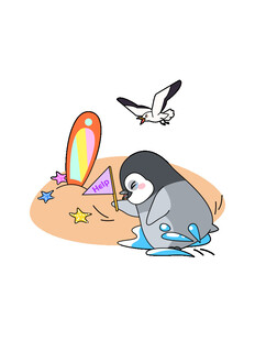 沙滩上的企鹅与蝴蝶海鸥