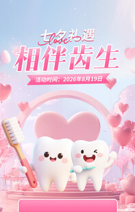 萌趣牙齿牙刷相伴共生图