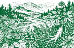 手绘山林植物景观矢量背景素材