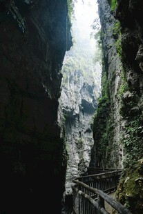 山间栈道穿行于幽深峡谷