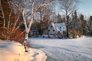 冬日雪中小屋美景