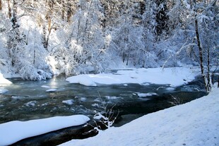 冬日雪覆溪流美景