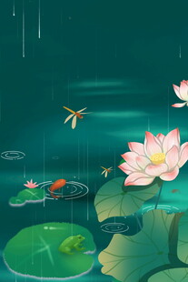 荷塘锦鲤蜻蜓图