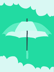 空中漂浮的双色雨伞