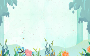清新森林花卉插画场景