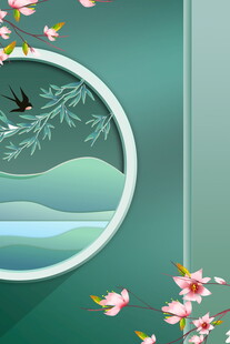 中式圆形花鸟山水意境图