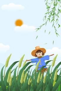 田野中戴草帽的快乐少年