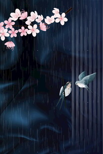 夜中樱花下双飞鸟