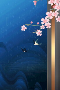 窗边樱花飞鸟诗意景致