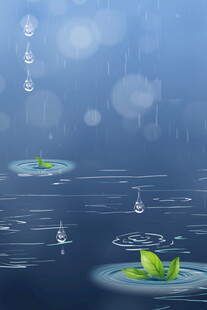 雨滴落荷叶水面涟漪起