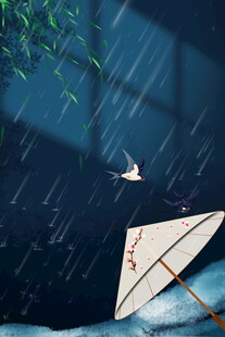 雨中纸船与飞鸟的诗意画面