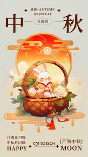 中秋佳节插画玉兔与月