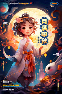 中秋古风少女与月兔
