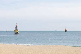 海边沙滩与远处海上浮标